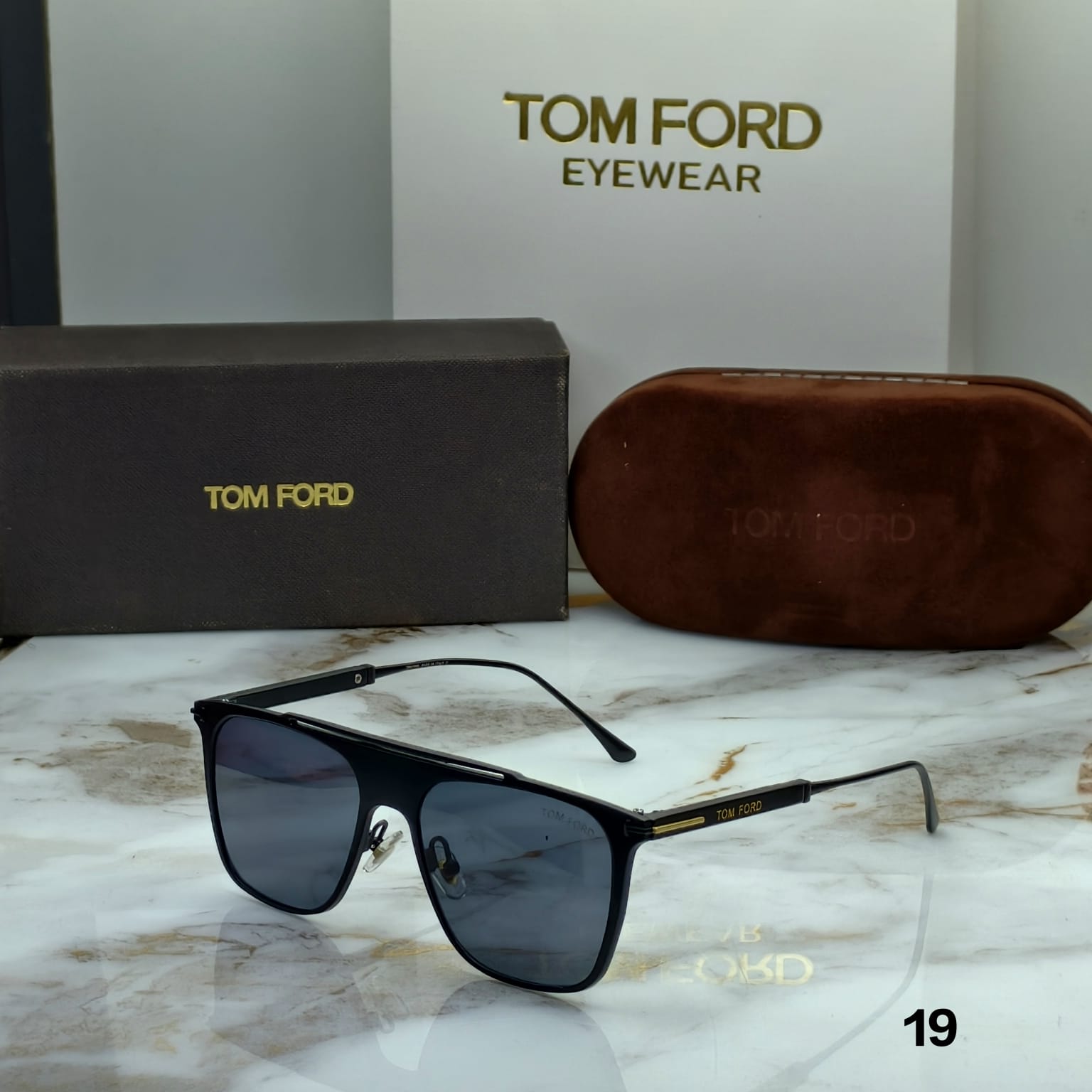 Tom Ford Black Square Sunglasses with Grey Lenses
